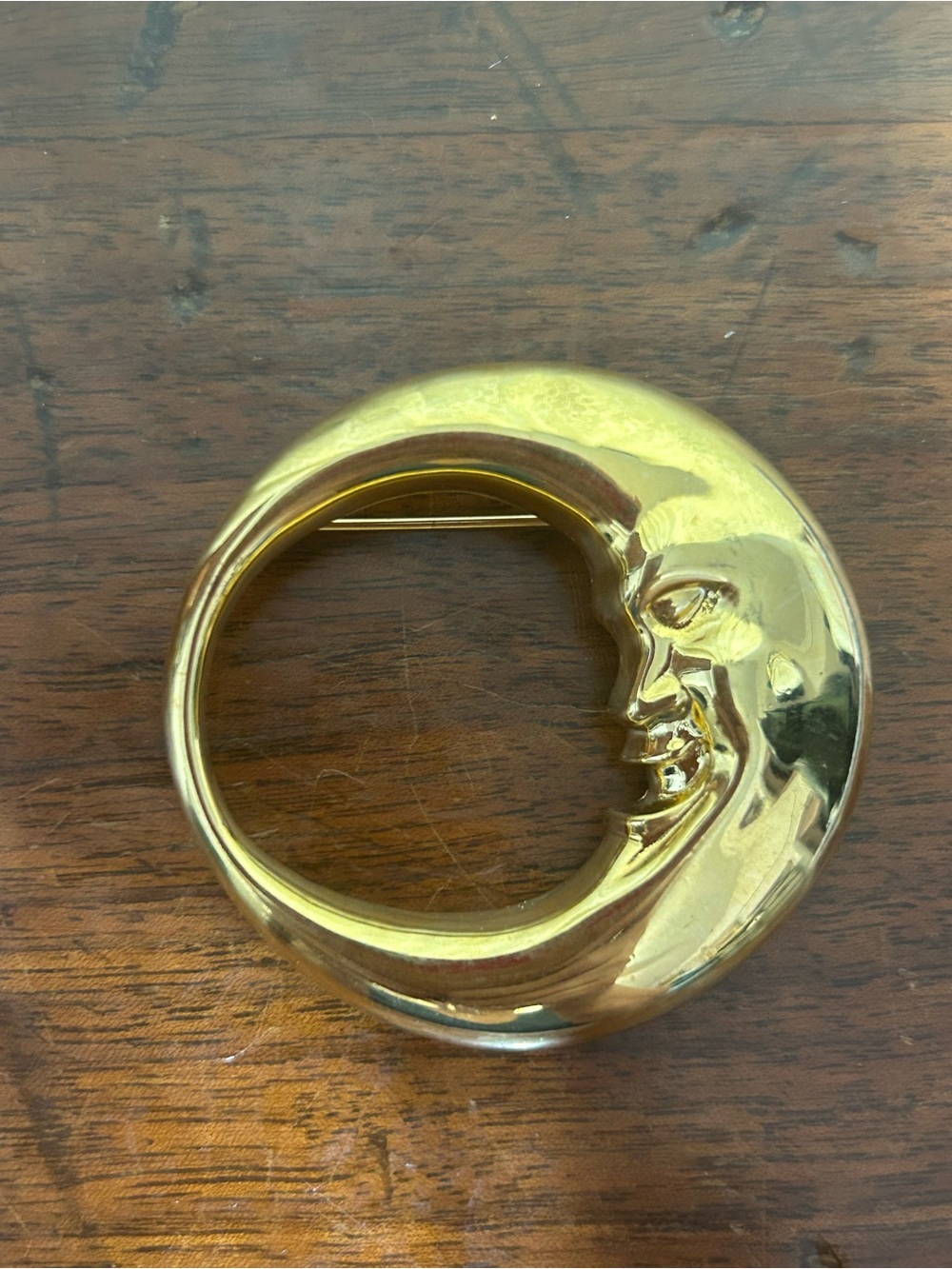 Gold Crescent Moon Face Brooch - Elegant Women’s Jewelry